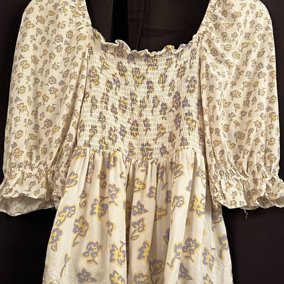 Floral Cropped Puff Sleeve Smocked Blouse Peasant Boho Prairie Top Size Medium - Picture 6 of 7